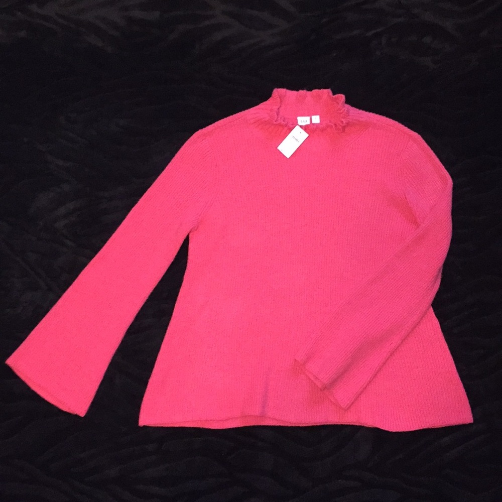 NWT GAP Sz M Tall pink knit sweater ruffle collar